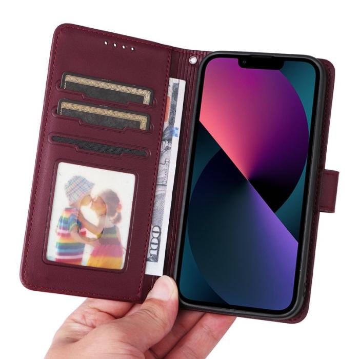 BETOPNICE - BETOPNICE iPhone 13 Fodral Magnetiskt Detachable PU Läder - Vinröd