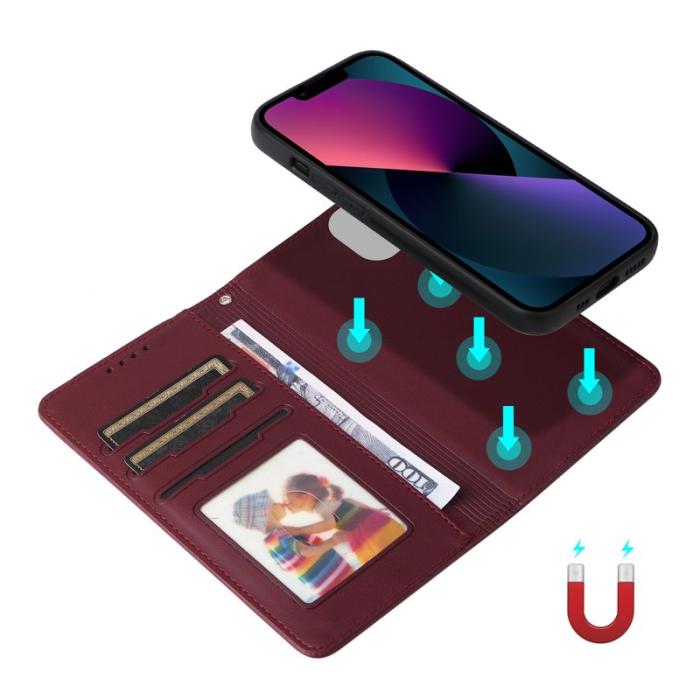 BETOPNICE - BETOPNICE iPhone 13 Fodral Magnetiskt Detachable PU Läder - Vinröd