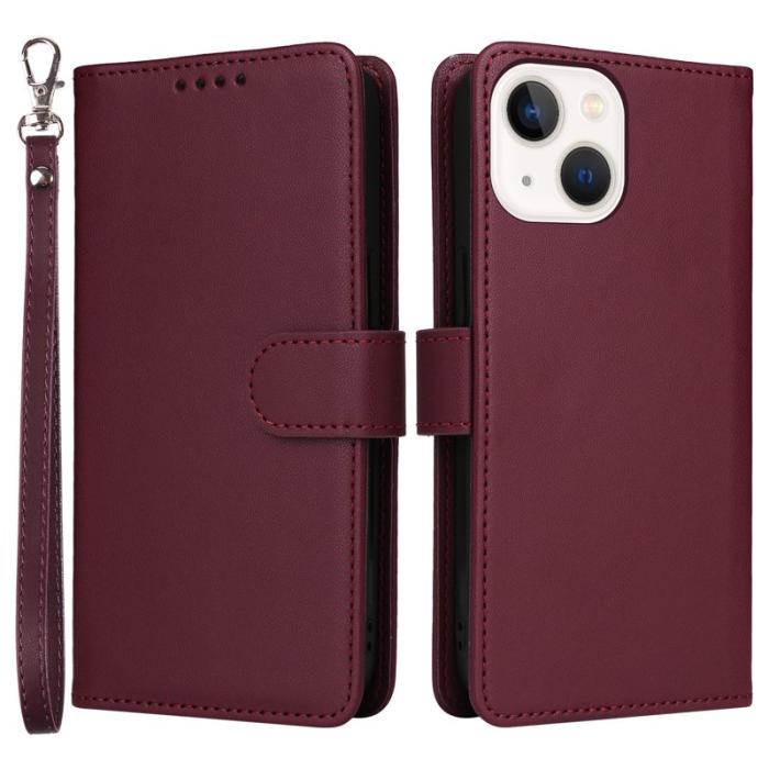 BETOPNICE - BETOPNICE iPhone 14 Fodral Magnetiskt Detachable PU Läder - Vinröd