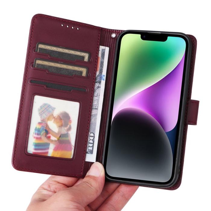 BETOPNICE - BETOPNICE iPhone 14 Fodral Magnetiskt Detachable PU Läder - Vinröd