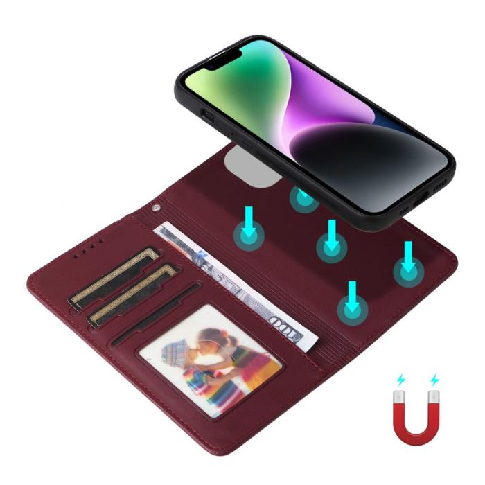 BETOPNICE - BETOPNICE iPhone 14 Fodral Magnetiskt Detachable PU Läder - Vinröd