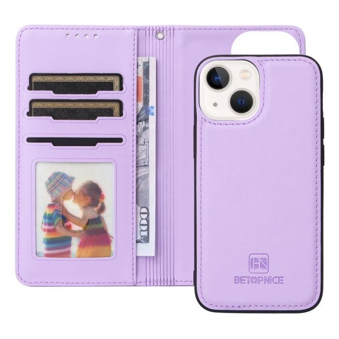 BETOPNICE - BETOPNICE iPhone 14 Plus Fodral - Avtagbart PU Läder - Lila
