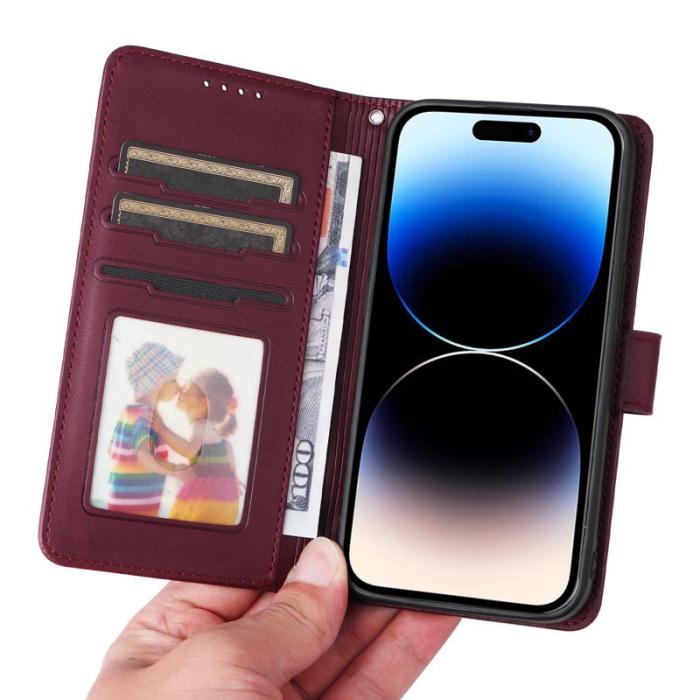 BETOPNICE - BETOPNICE iPhone 14 Pro Fodral - Avtagbart PU Läder - Vinröd