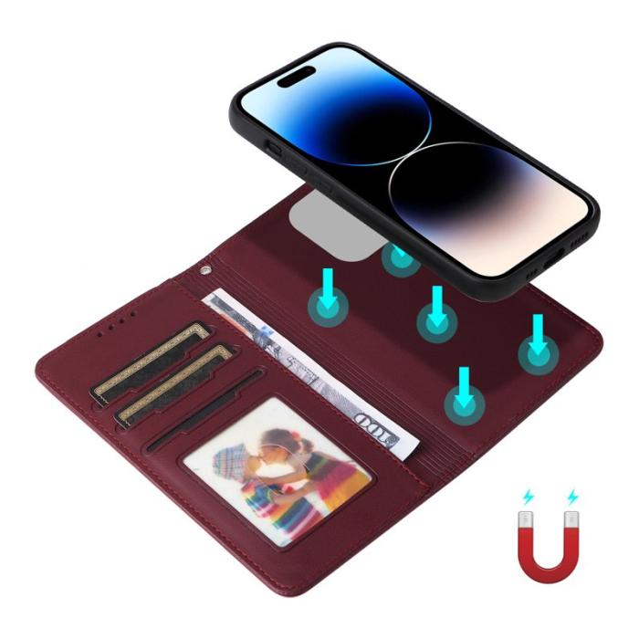 BETOPNICE - BETOPNICE iPhone 14 Pro Fodral - Avtagbart PU Läder - Vinröd