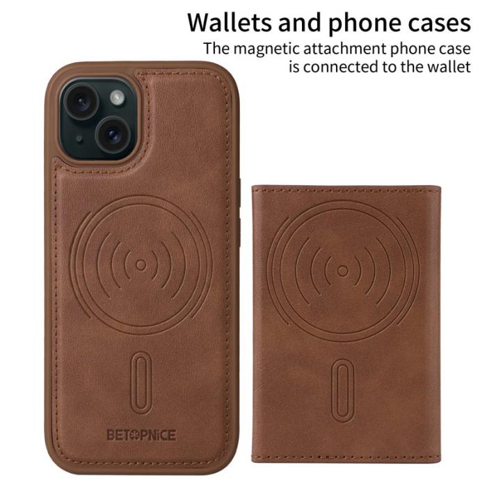 BETOPNICE - BETOPNICE iPhone 15 Fodral Äkta läder - Brun