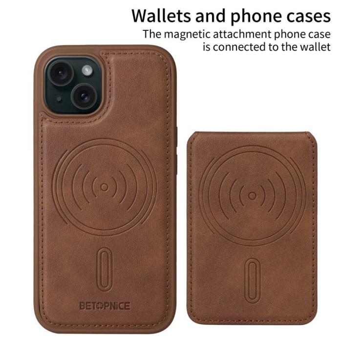 BETOPNICE - BETOPNICE iPhone 15 Fodral Äkta läder - Brun - RFID Blocking