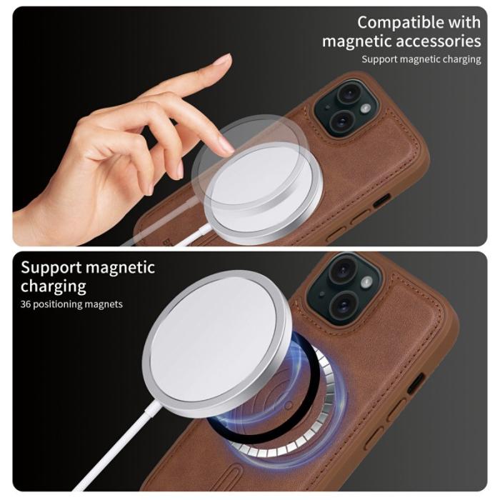 BETOPNICE - BETOPNICE iPhone 15 Fodral Äkta läder - Brun - RFID Blocking