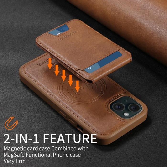 BETOPNICE - BETOPNICE iPhone 15 Fodral Äkta läder - Brun - RFID Blocking