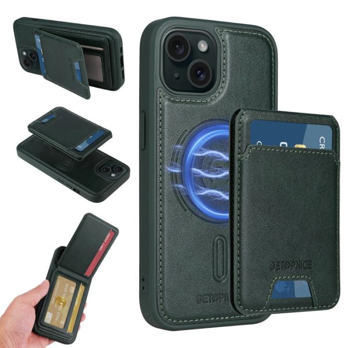 BETOPNICE - BETOPNICE iPhone 15 Fodral Äkta läder - Grön