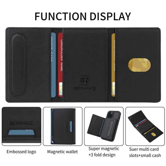 BETOPNICE - BETOPNICE iPhone 15 Fodral Äkta läder med Ställ - Svart