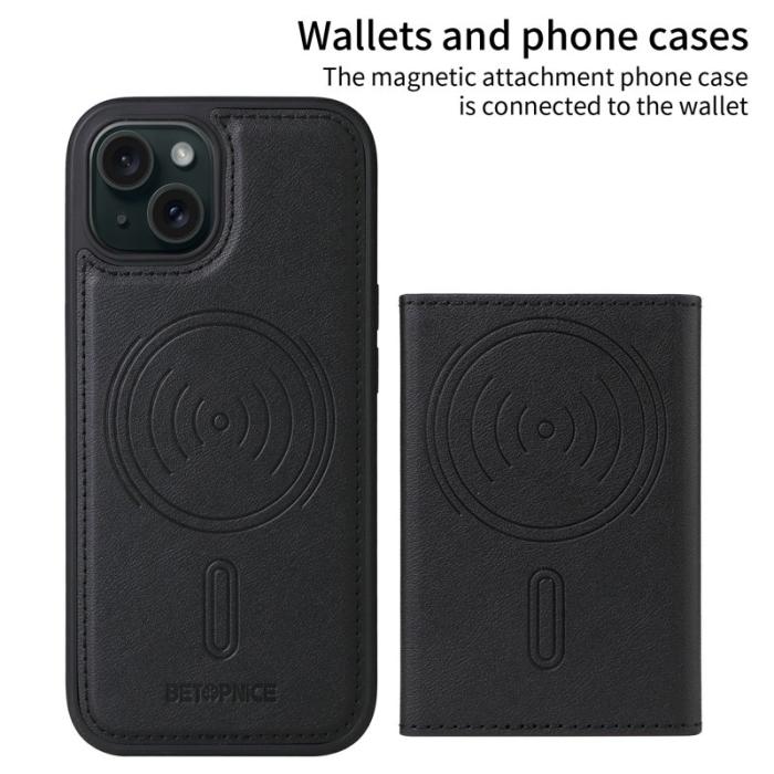 BETOPNICE - BETOPNICE iPhone 15 Fodral Äkta läder med Ställ - Svart