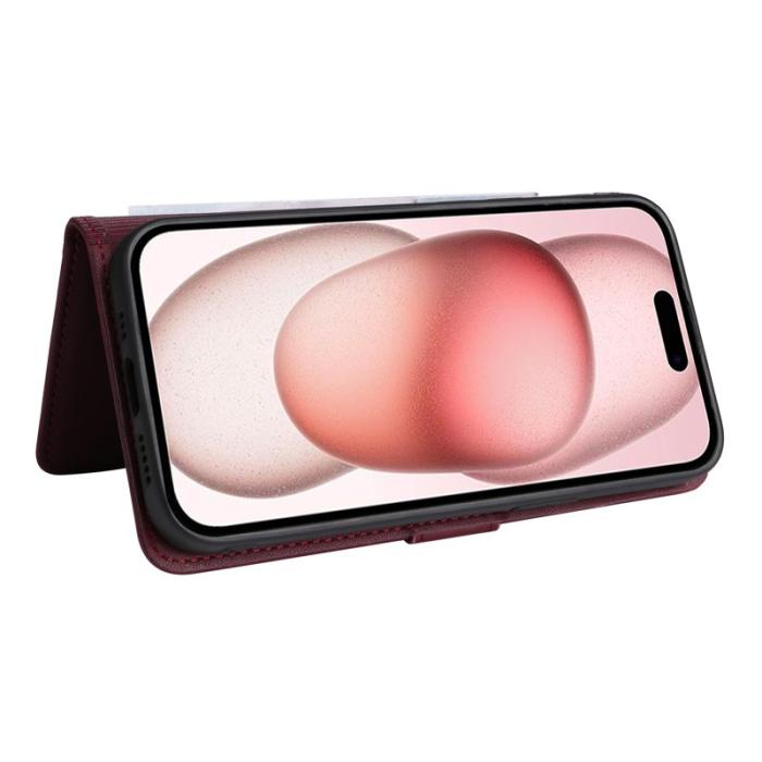BETOPNICE - BETOPNICE iPhone 15 Fodral Magnetiskt Detachable PU Läder - Vinröd
