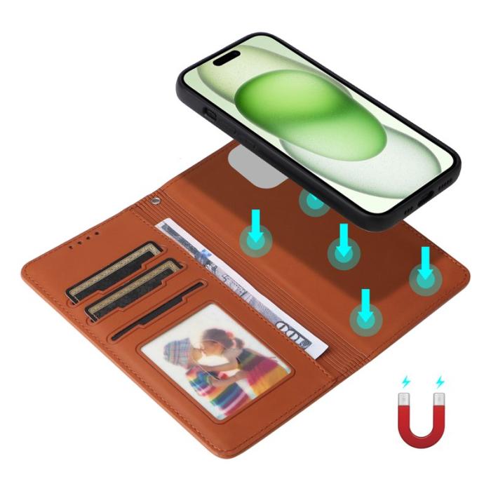 BETOPNICE - BETOPNICE iPhone 15 Plus Fodral - Avtagbart PU Läder - Brun