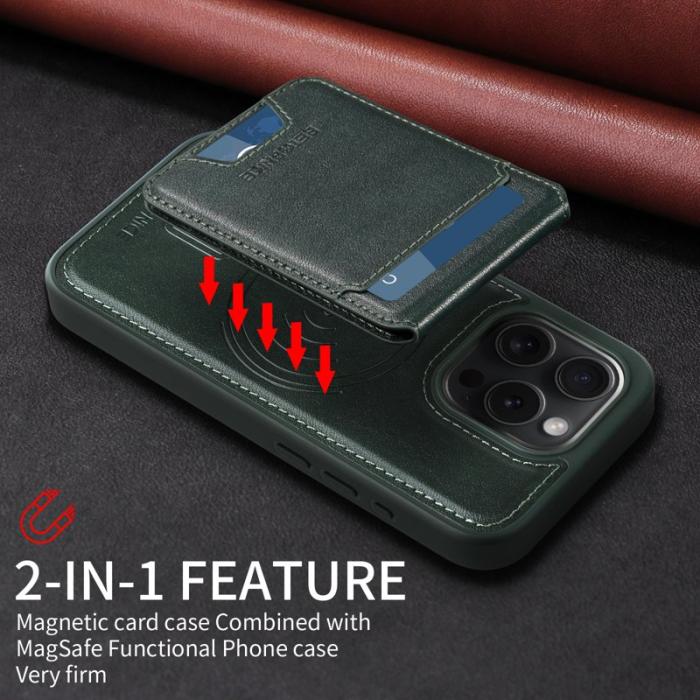 BETOPNICE - BETOPNICE iPhone 15 Pro Fodral Äkta läder - Grön