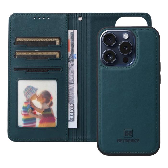 BETOPNICE - BETOPNICE iPhone 15 Pro Fodral - Avtagbart PU Läder - Blå