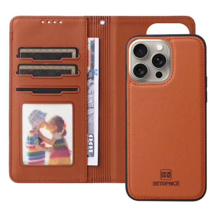 BETOPNICE - BETOPNICE iPhone 15 Pro Max Fodral - Detachable PU Leather - Brun