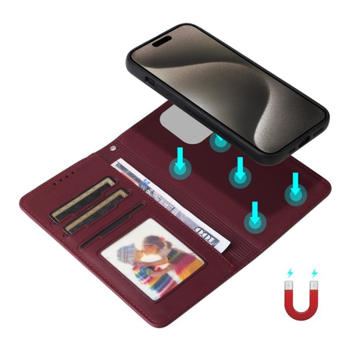 BETOPNICE - BETOPNICE iPhone 15 Pro Max Fodral - Detachable PU Leather - Vinröd