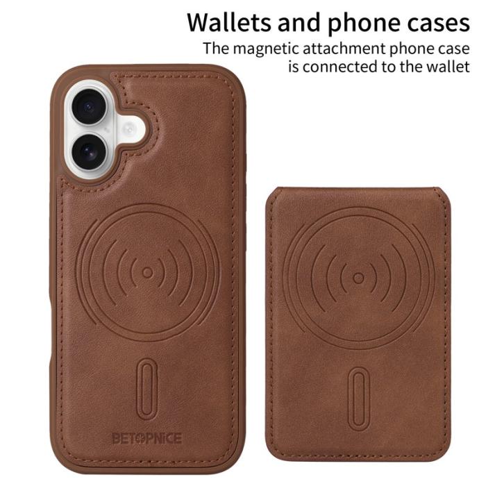 BETOPNICE - BETOPNICE iPhone 16 Fodral Äkta läder - Brun - RFID Blocking