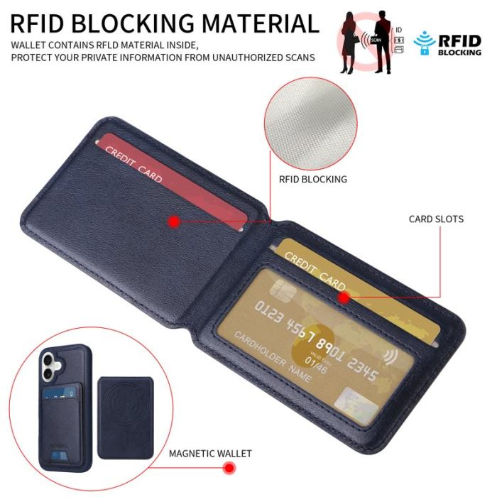BETOPNICE - BETOPNICE iPhone 16 Fodral Äkta läder - RFID Blockering - Blå