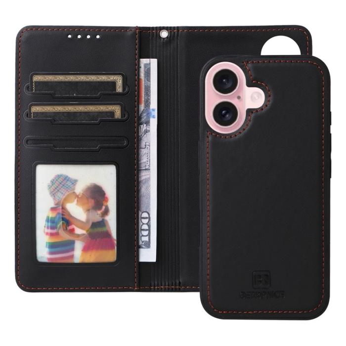 BETOPNICE - BETOPNICE iPhone 16 Fodral Magnetiskt Avtagbart PU Läder - Svart