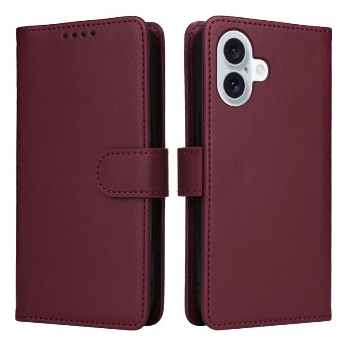BETOPNICE - BETOPNICE iPhone 16 Plus Fodral - Avtagbart PU Läder - Vinröd