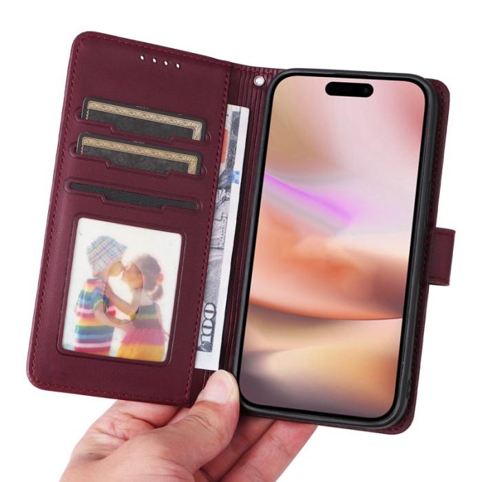 BETOPNICE - BETOPNICE iPhone 16 Plus Fodral - Avtagbart PU Läder - Vinröd