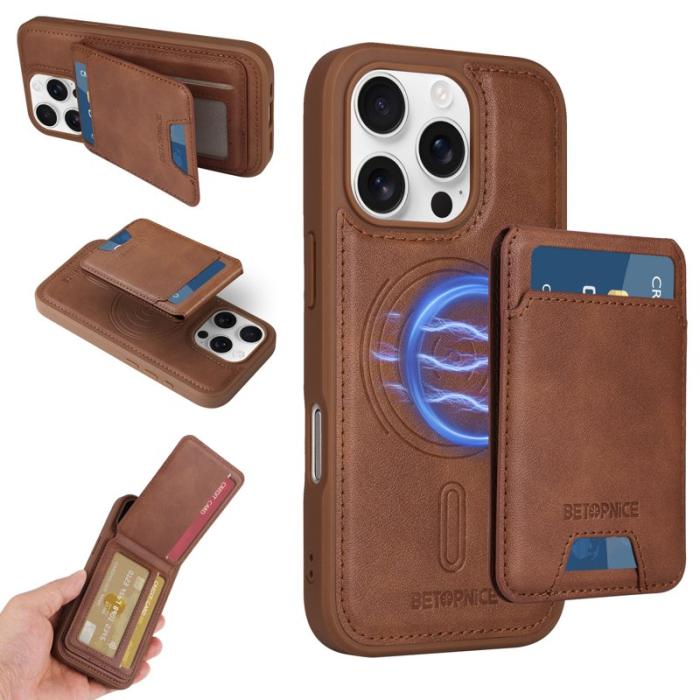 BETOPNICE - BETOPNICE iPhone 16 Pro Fodral Äkta läder - Brun