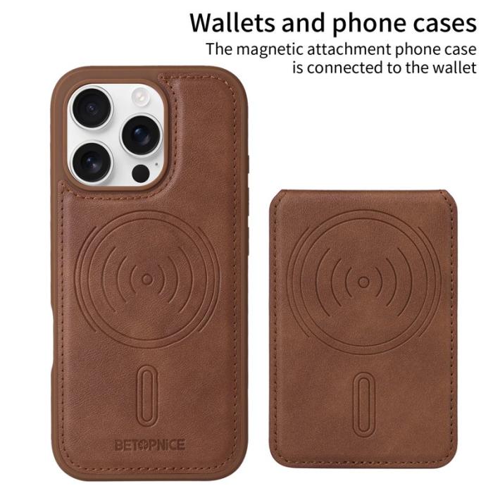 BETOPNICE - BETOPNICE iPhone 16 Pro Fodral Äkta läder - Brun