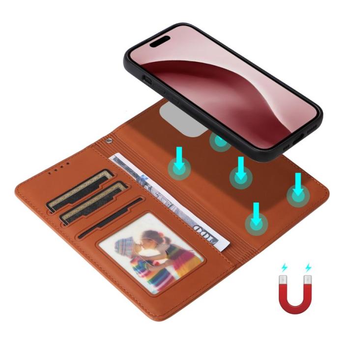 BETOPNICE - BETOPNICE iPhone 16 Pro Fodral - Avtagbart PU Läder - Brun