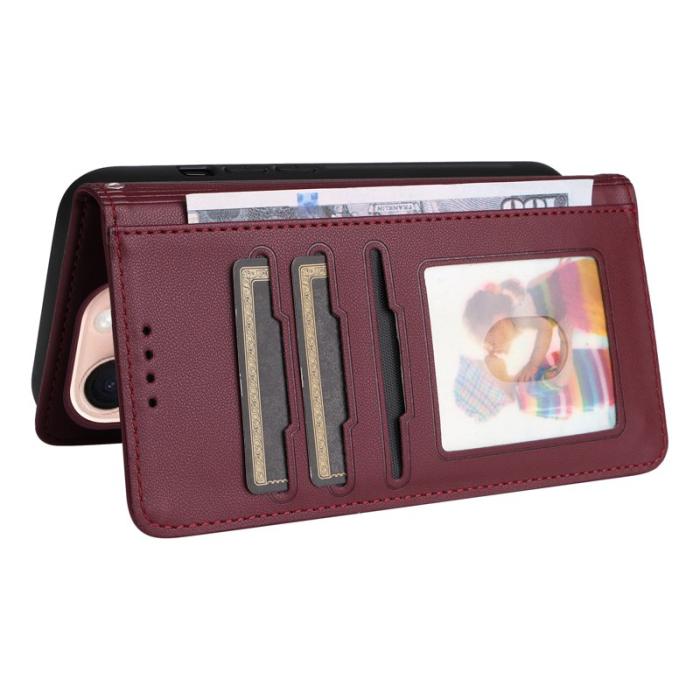 BETOPNICE - BETOPNICE iPhone 16 Pro Fodral - Avtagbart PU Läder - Vinröd