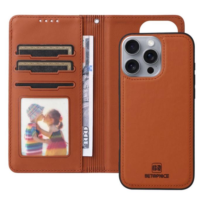 BETOPNICE - BETOPNICE iPhone 16 Pro Max Fodral - Detachable PU Leather - Brun