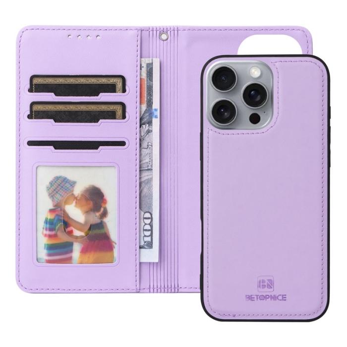 BETOPNICE - BETOPNICE iPhone 16 Pro Max Fodral - Detachable PU Leather - Lila