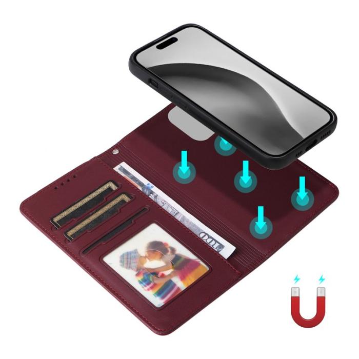 BETOPNICE - BETOPNICE iPhone 16 Pro Max Fodral - Detachable PU Leather - Vinröd