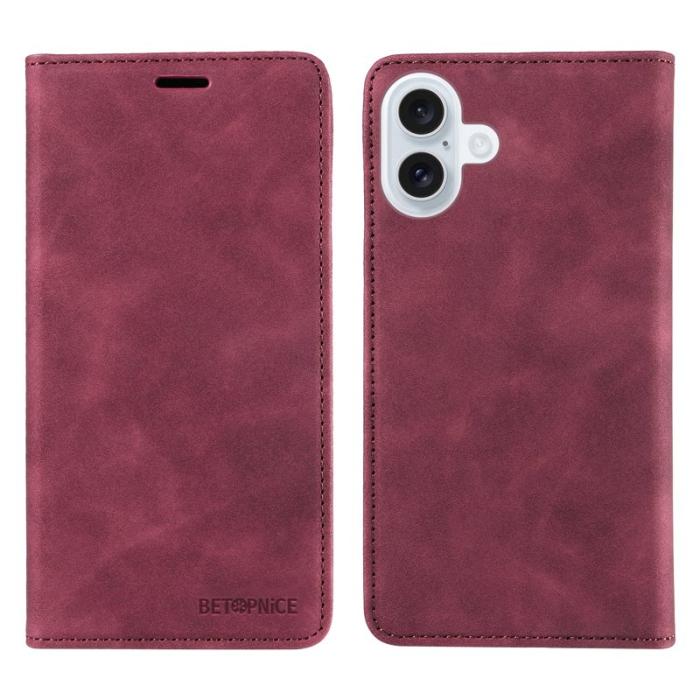 BETOPNICE - BETOPNICE iPhone 17 Fodral Äkta läder - Magnetisk - Röd