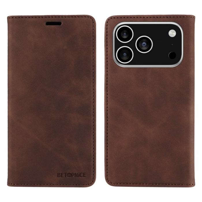 BETOPNICE - BETOPNICE iPhone 17 Pro Plånboksfodral Konstläder - Brun - Magnetisk stängning