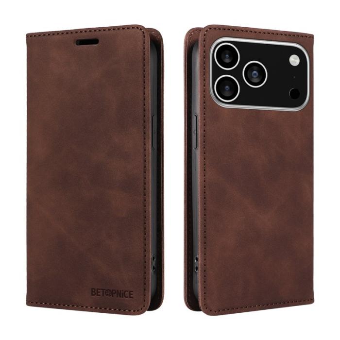 BETOPNICE - BETOPNICE iPhone 17 Pro Plånboksfodral Konstläder - Brun - Magnetisk stängning