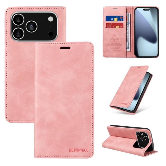 BETOPNICE - BETOPNICE iPhone 17 Pro Plånboksfodral Konstläder - Rosa