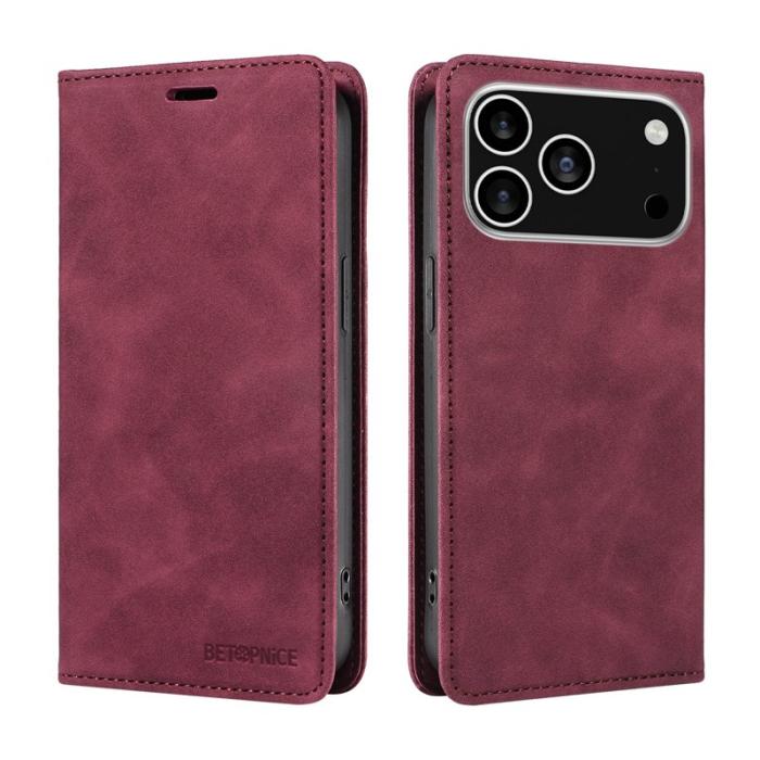 BETOPNICE - BETOPNICE iPhone 17 Pro Plånboksfodral Konstläder - Röd