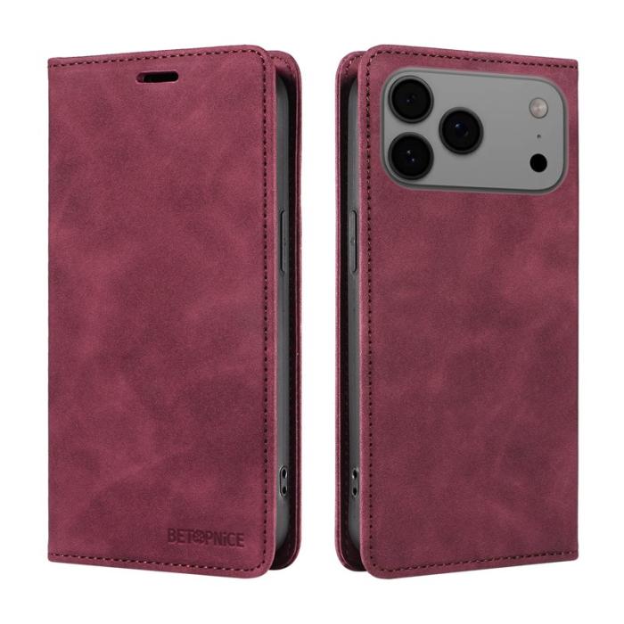 BETOPNICE - BETOPNICE iPhone 17 Pro Max Fodral Äkta läder - Röd