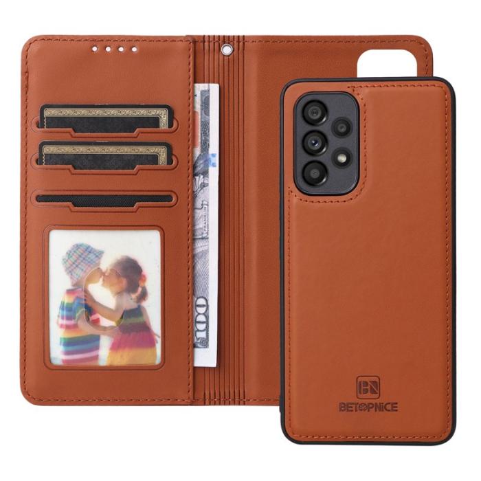 BETOPNICE - BETOPNICE Samsung Galaxy A73 5G Fodral - Äkta läder - Brun