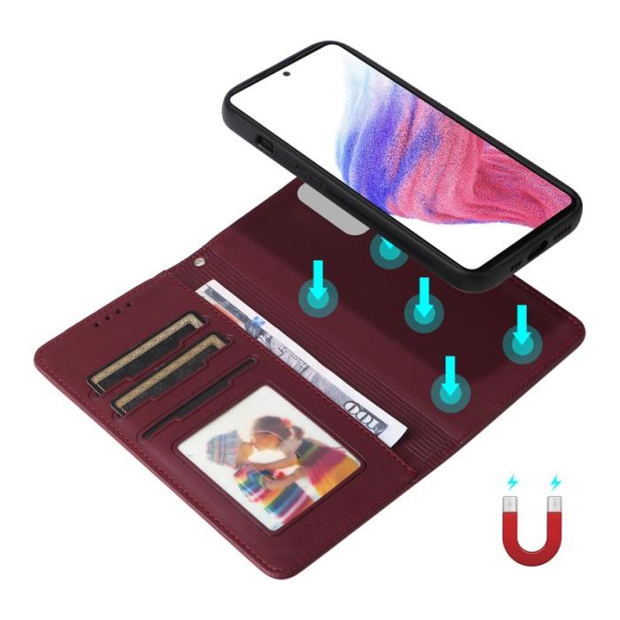 BETOPNICE - BETOPNICE Samsung Galaxy A73 5G Fodral - Detachable PU Läder - Vinröd