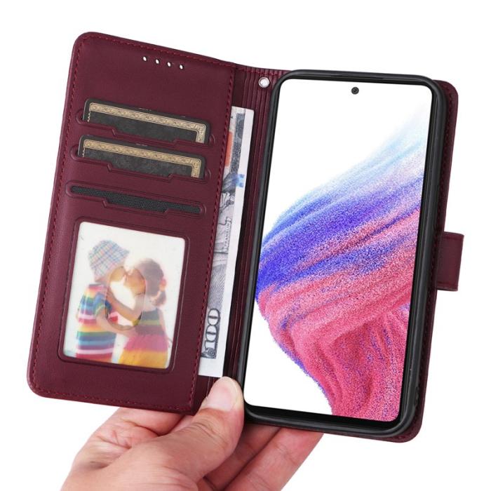 BETOPNICE - BETOPNICE Samsung Galaxy A73 5G Fodral - Detachable PU Läder - Vinröd