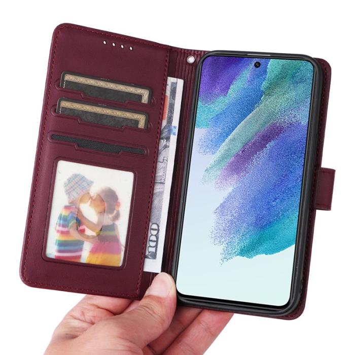 BETOPNICE - BETOPNICE Samsung Galaxy S21 FE 5G Fodral - Äkta läder - Vinröd