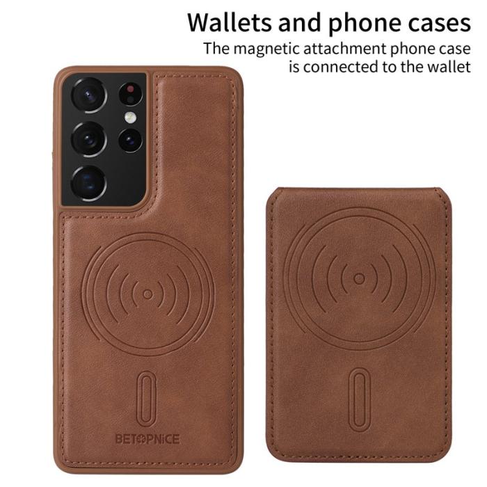 BETOPNICE - BETOPNICE Samsung Galaxy S21 Ultra 5G Fodral Äkta läder - Brun