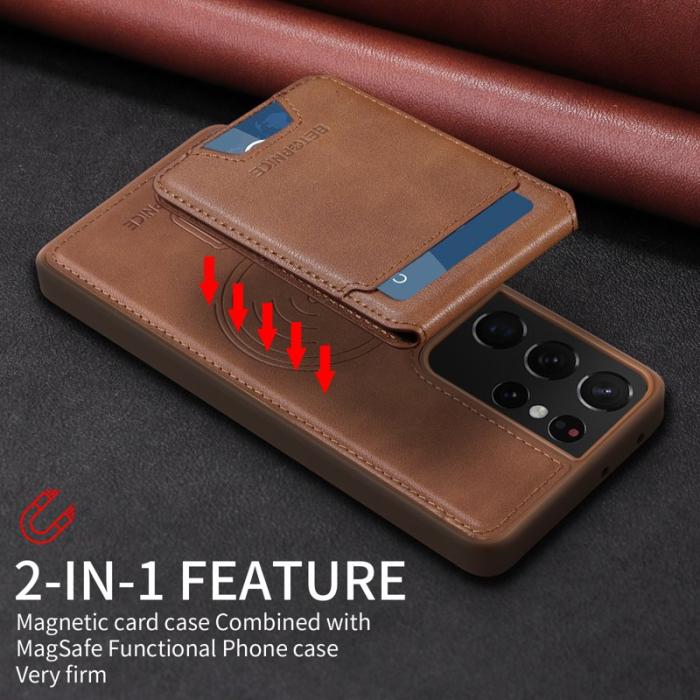 BETOPNICE - BETOPNICE Samsung Galaxy S21 Ultra 5G Fodral Äkta läder - Brun