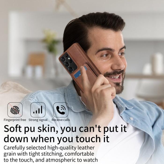 BETOPNICE - BETOPNICE Samsung Galaxy S21 Ultra 5G Fodral Äkta läder - Brun