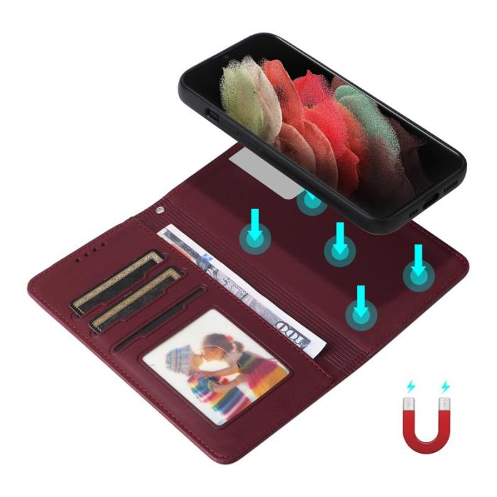 BETOPNICE - BETOPNICE Samsung Galaxy S21 Ultra 5G Fodral - PU Läder - Vinröd