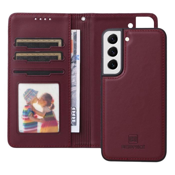 BETOPNICE - BETOPNICE Samsung Galaxy S22 5G Fodral - Äkta läder - Vinröd