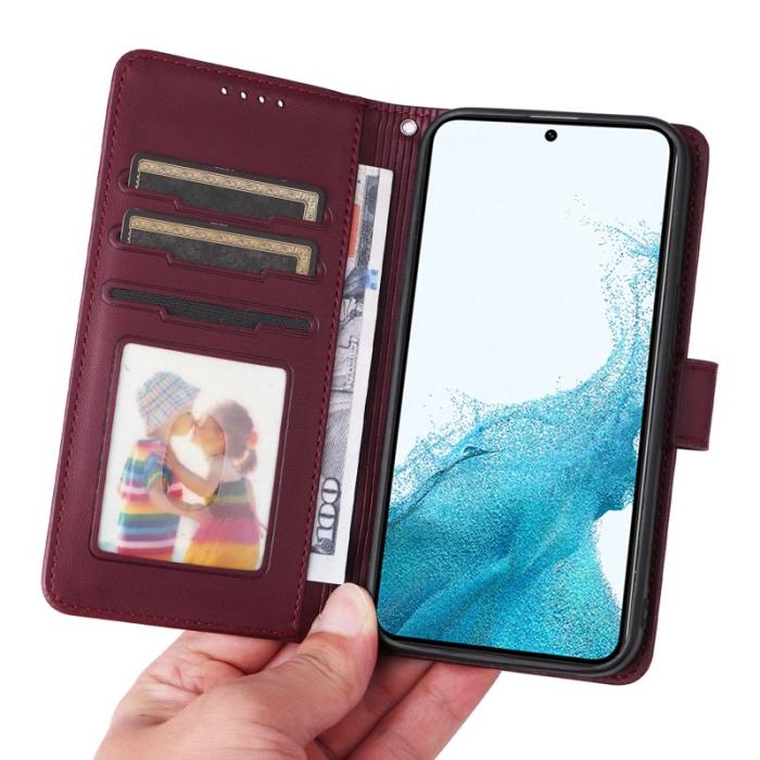 BETOPNICE - BETOPNICE Samsung Galaxy S22 5G Fodral - Äkta läder - Vinröd
