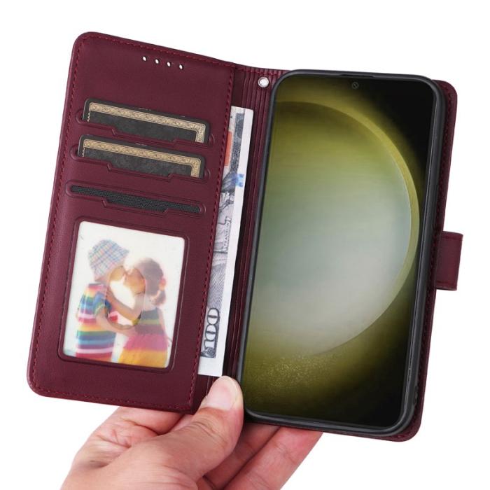 BETOPNICE - BETOPNICE Samsung Galaxy S24+ Fodral - Detachable PU Läder - Vinröd